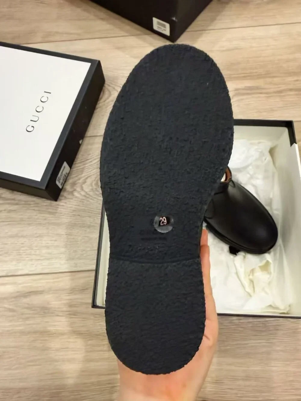NIB Authentic Gucci Kids Black Leather Ankle Boots